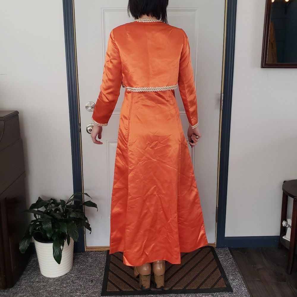70s Handmade Orange Satin Dress and Jacket - Picture 5 of 5